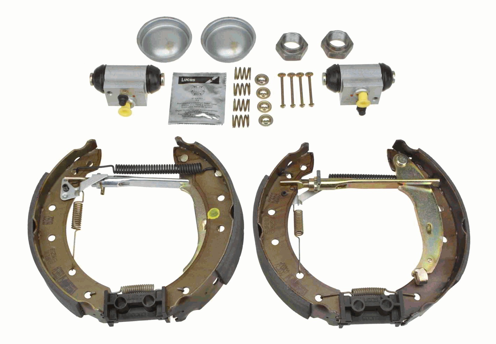 ZESTAW SZCZĘK HAMULCOWY PEUGEOT 106/206 1,0-1,6 96- KOMPLET Z CYLINDERKAMI